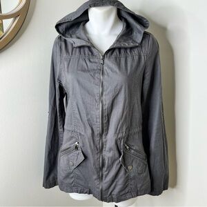 Love Me Now Gray Cotton Lightweight Windbreaker Hooded Jacket M